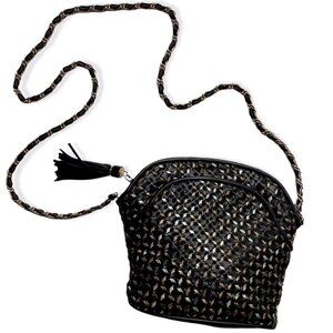 90s VTG Saddle River Black Purse Silver Gold Copper Weave Goldtone  Twist Strap